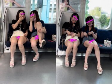 スタイル抜群ギャルが電車内で大胆パンチラ誘惑！下品に脚を広げ、巨乳を見せつけヤリタイ放題！