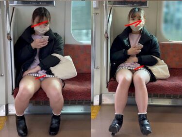 童顔JDが電車内で照れながらもパンチラしまくり！顔が幼すぎてエロさ爆発