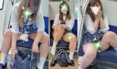 美女ムチムチJKにパンチラ交渉で電車内で撮影会！かわいらしい笑顔に鬼勃起！