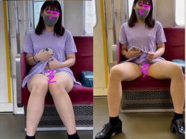 紫ワンピースが妙にエロい、ムチムチのJDが電車内でばれないようにこっそりパンチラ誘惑！