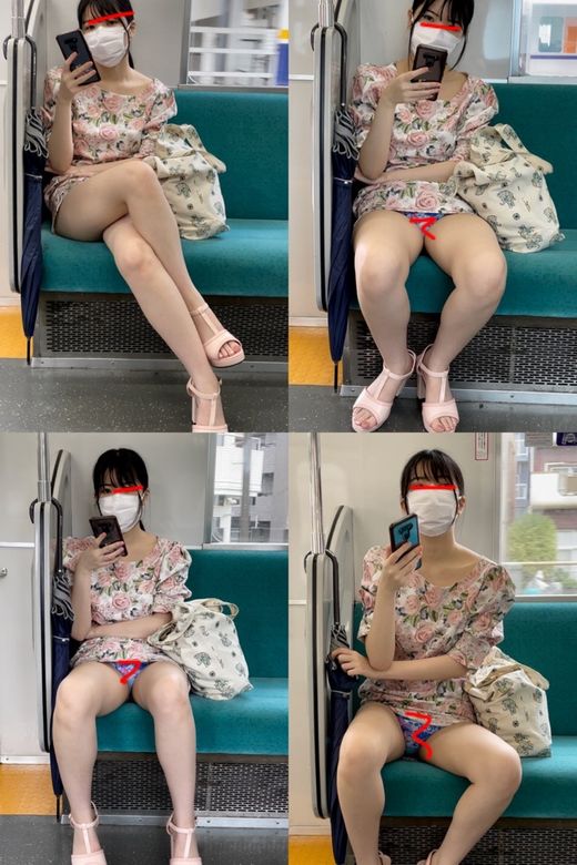 お姉さん　電車対面パンチラ